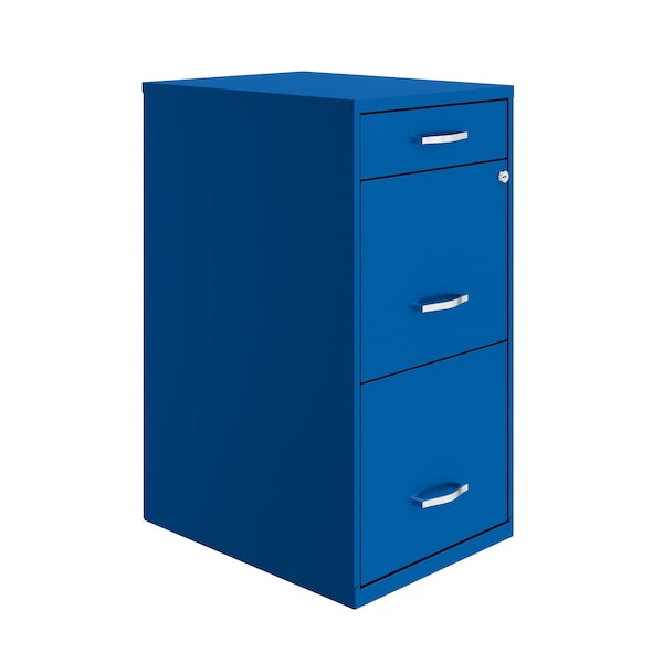 Space Solutions 14.25 in W 3 Drawer Vertical File Cabinet W/ Pencil Drawer, Classic Blue - 24416