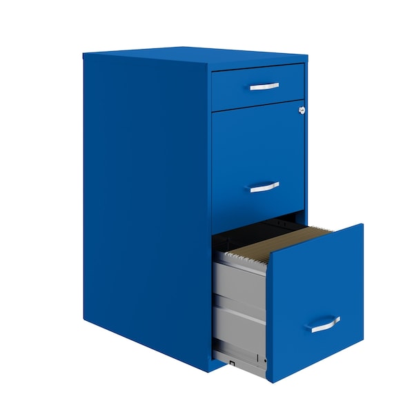 Space Solutions 14.25 in W 3 Drawer Vertical File Cabinet W/ Pencil Drawer, Classic Blue - 24416