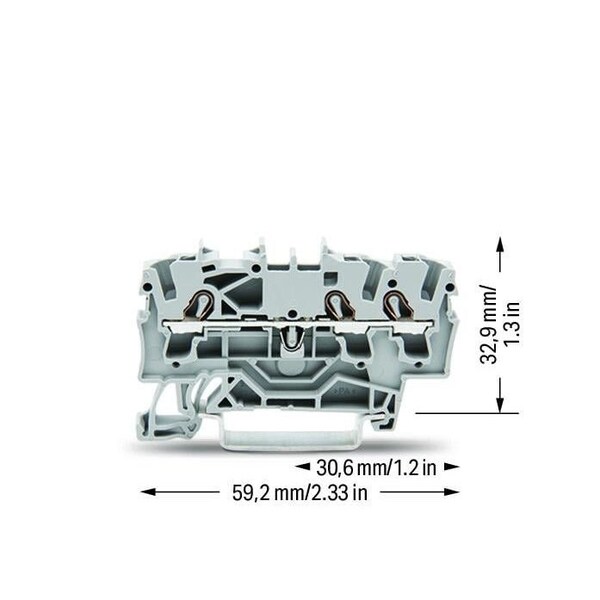 Wago 3 COND THRU TERMINAL BLOCKS, 12 AWG -22 AWG GREY,  - 2002-1301
