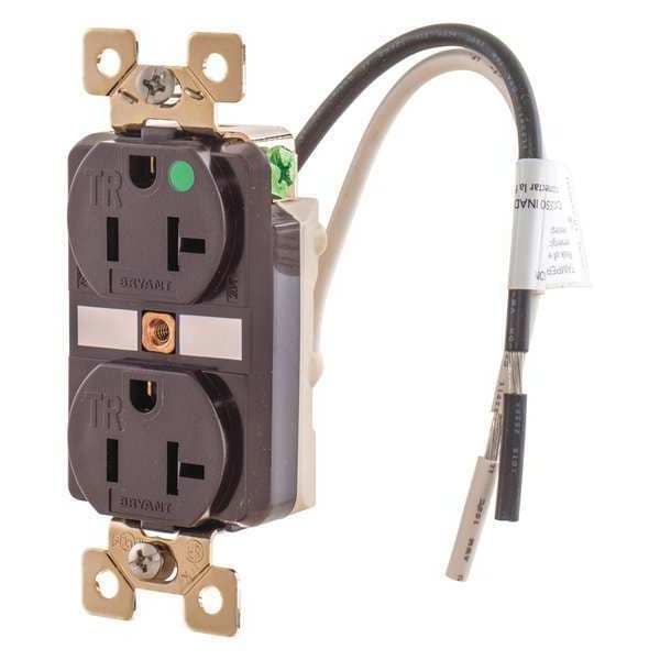 Zoro Select Receptacle, 20 A Amps, 125V AC, Flush Mount, Standard Duplex Outlet, 5-20R, Brown - BRY8300TR