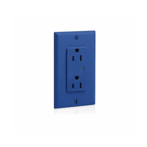 Leviton Receptacle, Deco, 15A, 5-15R, 125V, Blue - 5280-B