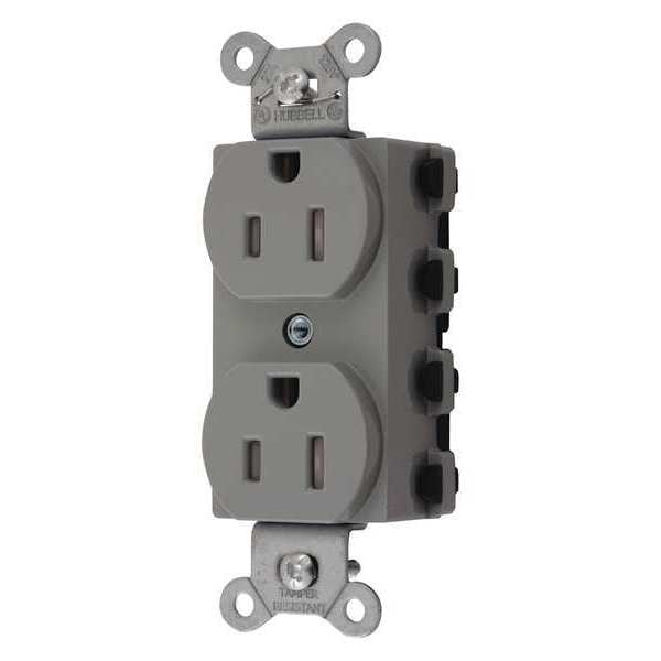 Hubbell Receptacle, 15 A Amps, 125V AC, Flush Mount, Standard Duplex Outlet, 5-15R, Gray - SNAP5262GYTRA