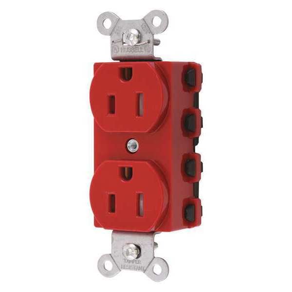 Hubbell Receptacle, 15 A Amps, 125V AC, Flush Mount, Standard Duplex Outlet, 5-15R, Red - SNAP5262RTRA