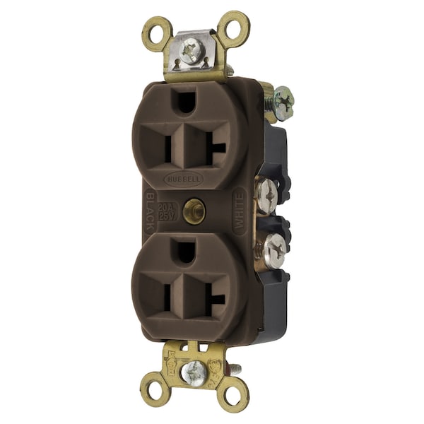 Hubbell Wiring Device-Kellems Straight Blade Devices, Receptacles, Duplex, Commercial/Industrial Grade, 2-Pole 3-Wire Grounding, 20A 125V, 5-20R, Brown - HBL5342RT
