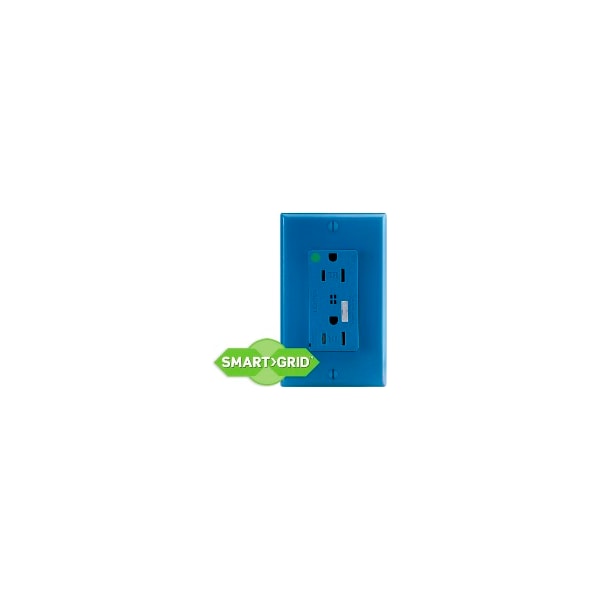 Leviton 15A Receptacle, Deco, 5-15R, 125V, Blue - T8280-B