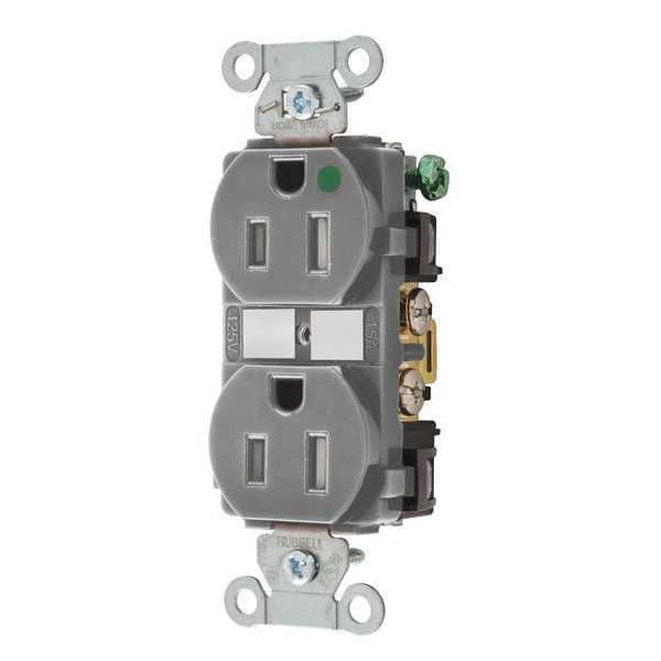 Hubbell Receptacle, 15 A Amps, 125V AC, Flush Mount, Standard Duplex Outlet, 5-15R, Gray - 8200GYTRA
