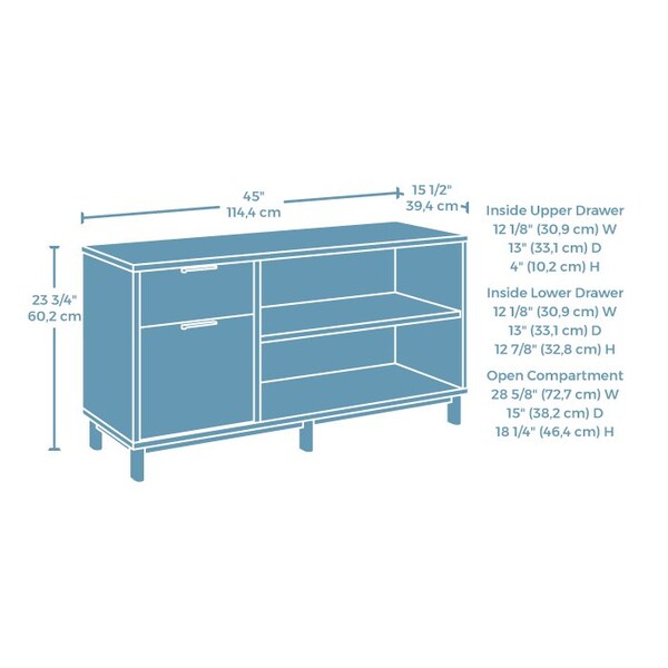 Worksense By Sauder Bergen Circle Credenza Ka , Flexible unit can be assembled with drawers on left or right side - 426291