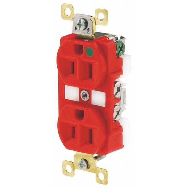 Zoro Select Receptacle, 15 A Amps, 125V AC, Flush Mount, Standard Duplex Outlet, 5-15R, Red - BRY8200REDL