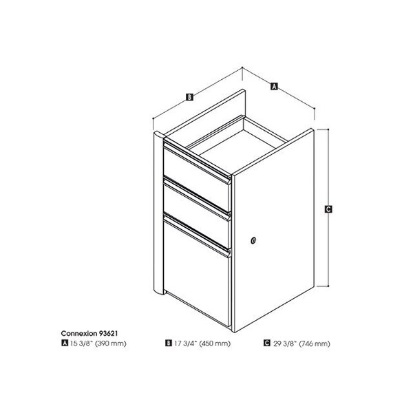 Bestar Connexion 16W Add-On Pedestal with 3 Drawers, Antigua & Black - 93621-000052