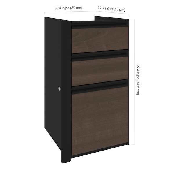 Bestar Connexion 16W Add-On Pedestal with 3 Drawers, Antigua & Black - 93621-000052