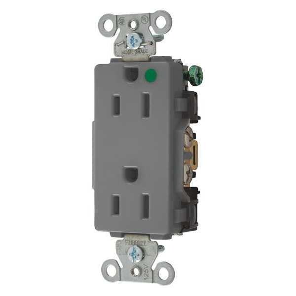 Hubbell Receptacle, 15 A Amps, 125V AC, Flush Mount, Standard Duplex Outlet, 5-15R, Gray - 2172GY