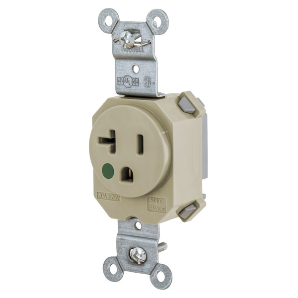 Hubbell Wiring Device-Kellems Straight Blade Devices, Hospital Grade, Receptacles, Simplex, SNAPConnect, Hospital Grade, 20A 125V, 2-Pole 3-Wire Grounding, 5-20R, Nylon, Ivory - SNAP8310I
