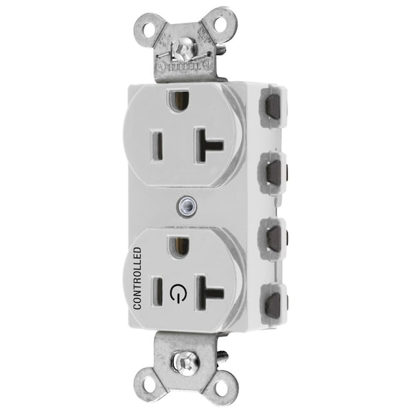 Hubbell Wiring Device-Kellems Straight Blade Devices, Receptacles, Duplex, SNAPConnect, Split Circuit, Half Controlled, 20A 125V, 2-Pole 3-Wire Grounding, 5-20R, Nylon, White - SNAP5362C1W
