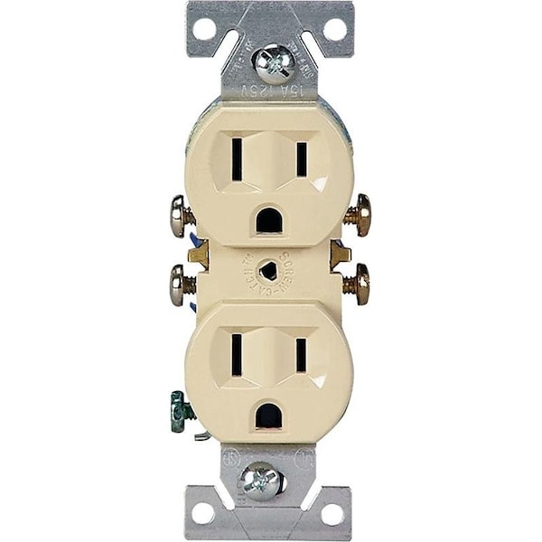 Eaton Wiring Devices Duplex Receptacle, 2 Pole, 15 A, 125 V, Pushin, Side Wiring, NEMA 515R, Ivory - 270V