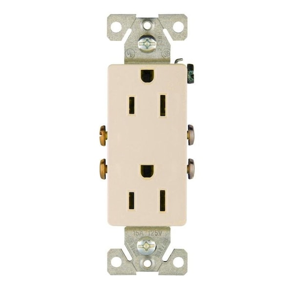Eaton Wiring Devices Duplex Receptacle, 2 Pole, 15 A, 125 V, Back, Side Wiring, NEMA 515R, Light Almond - 1107LA