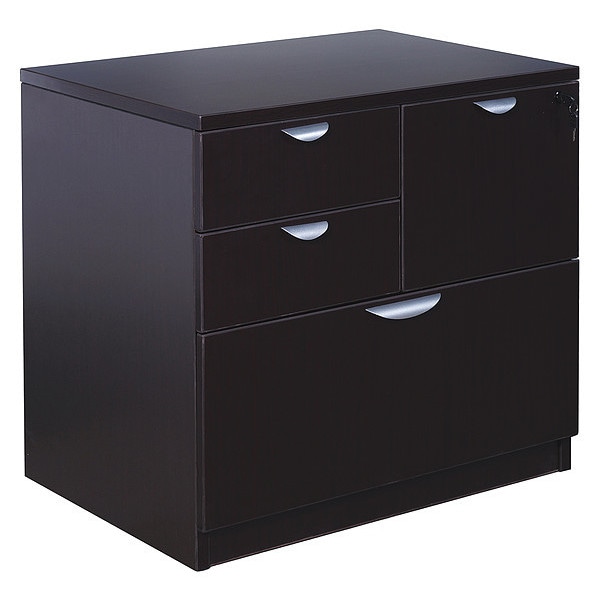 Boss 31" W 4 Drawer Combo File Cabinet, Mocha, Letter/Legal - N114-MOC