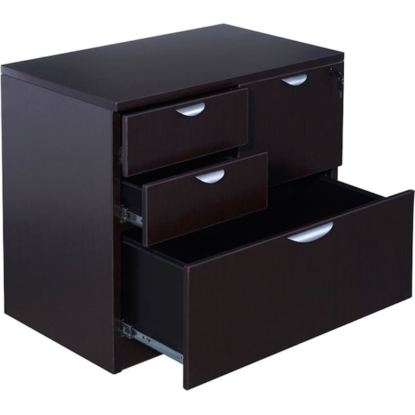 Boss 31" W 4 Drawer Combo File Cabinet, Mocha, Letter/Legal - N114-MOC