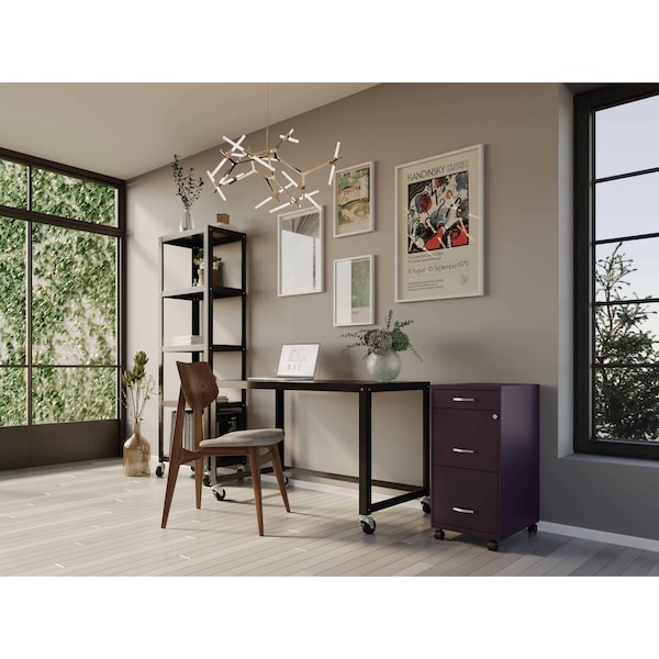 Space Solutions 14.25 in W 3 Drawer Mobile Vertical File Cabinet, Midnight Purple - 25285