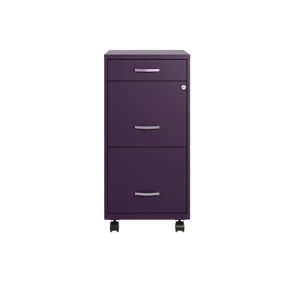 Space Solutions 14.25 in W 3 Drawer Mobile Vertical File Cabinet, Midnight Purple - 25285