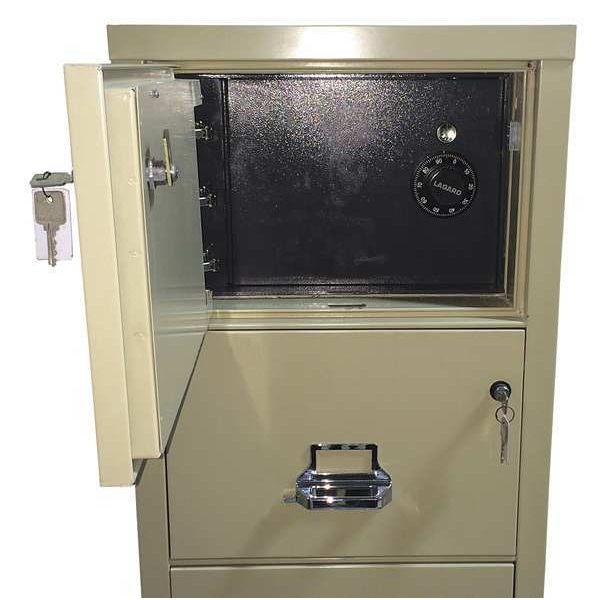 Fireking 15-1/4" W 4 Drawer Fire-Resistant Vertical File Cabinet with Safe, Parchment, Legal - 4-2131-CPA SF