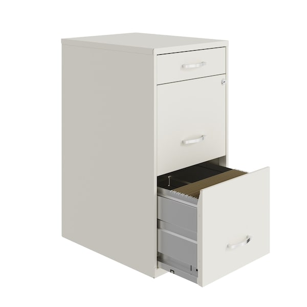 Space Solutions 14.25 in W 3 Drawer Vertical File Cabinet W/ Pencil Drawer, Pearl White - 24412