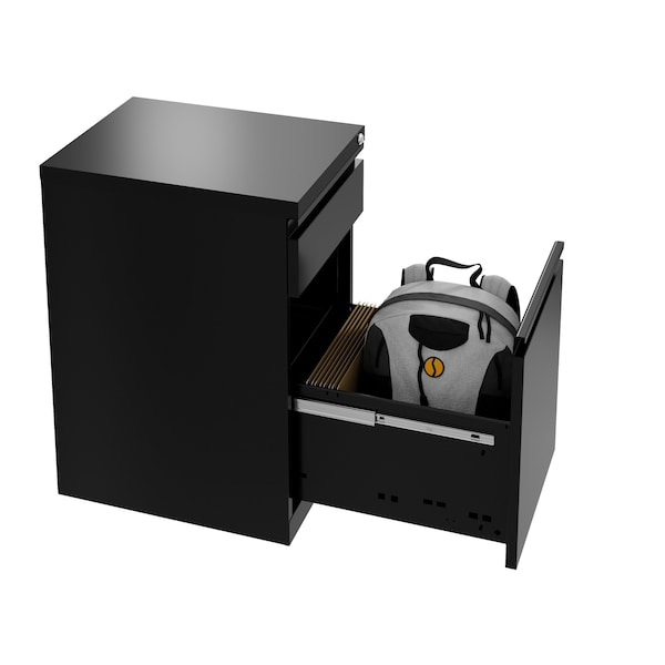 Hirsh 20 in. Deep Mobile File Cabinet 2 Drawer with XL Backpack Drawer, Letter Width, Black - 25032