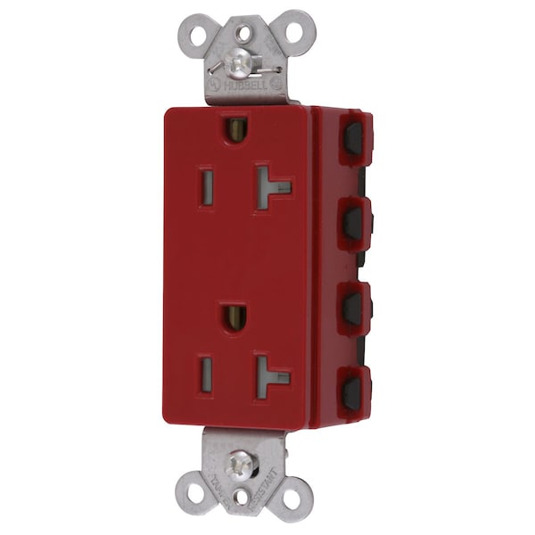 Hubbell Wiring Device-Kellems Straight Blade Devices, Receptacles, Style Line Decorator Duplex, SNAPConnect, Tamper Resistant, 20A 125V, 2-Pole 3-Wire Grounding, 5-20R, Nylon, Red - SNAP2162RTRA