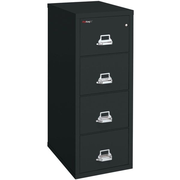 Fireking 12-3/16" W 4 Drawer Fire-Resistant Vertical File Cabinet, Black, Letter - 4-1825-CBL