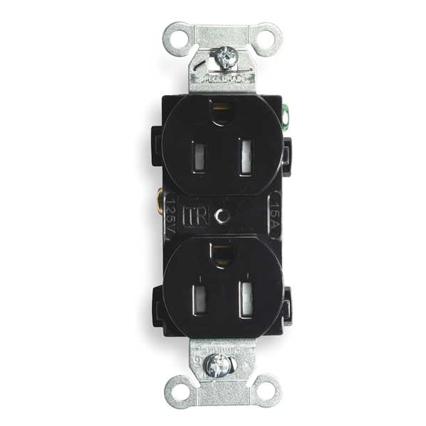 Hubbell 15A Duplex Receptacle 125VAC 5-15R BK - CR15BLKTR