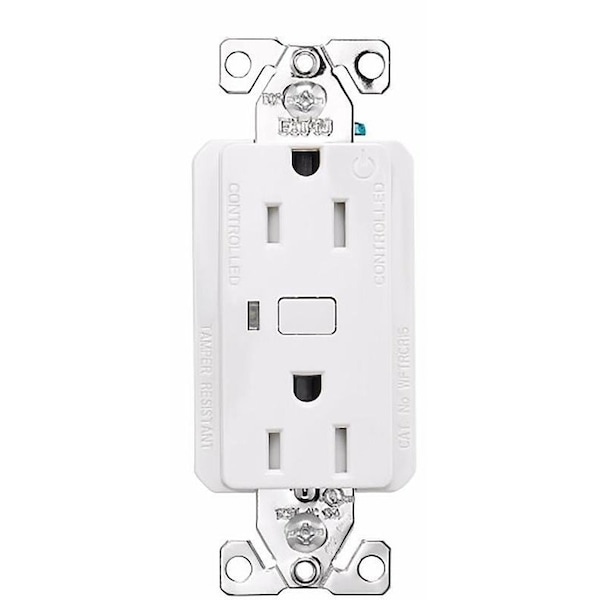 Eaton Wiring Devices Eaton WFTRCR15-W-SP-L Smart Duplex Receptacle, 2-Pole, 15 A, 120 VAC, NEMA 5-15R Socket, White - EWFTRCR15-W-BX-T