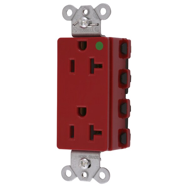 Hubbell Wiring Device-Kellems Straight Blade Devices, Receptacles, Style Line Decorator, SNAPConnect, Hospital Grade, 20A 125V, 2-Pole 3- Wire Grounding, 5-20R, Nylon, Red, USA - SNAP2182RNA