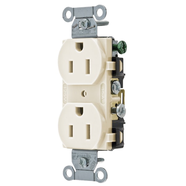 Hubbell Wiring Device-Kellems Straight Blade Devices, Receptacles, Duplex, Commercial Grade, 2-Pole 3-Wire Grounding, 15A 125V, 5-15R, Light Almond, Single Pack - CR15LA