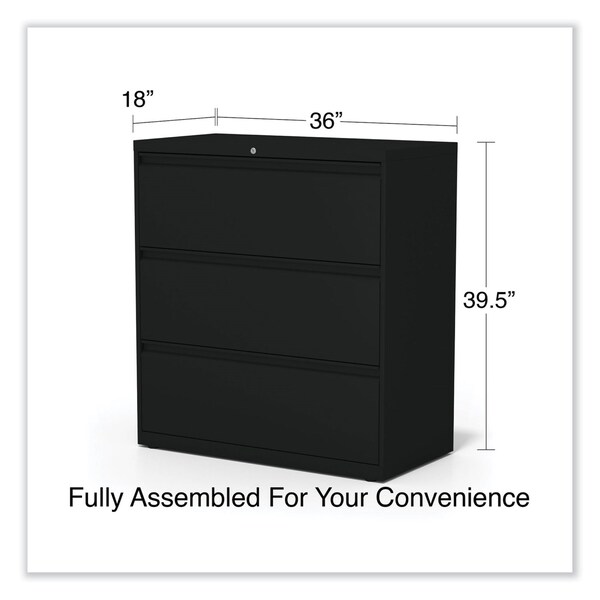 Alera 36 in W 3 Drawer File Cabinets, Black, Legal; Letter; A4; A5 - 17634
