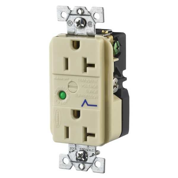 Hubbell Receptacle, 20 A Amps, 125V AC, Flush Mount, Decorator Duplex Outlet, 5-20R, Ivory - HBL5360ISA