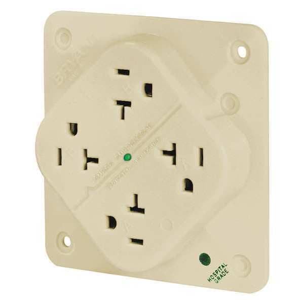 Zoro Select Receptacle, 20 A Amps, 125V AC, Flush Mount, Quad Outlet, 5-20R, Ivory - 21254HSIA