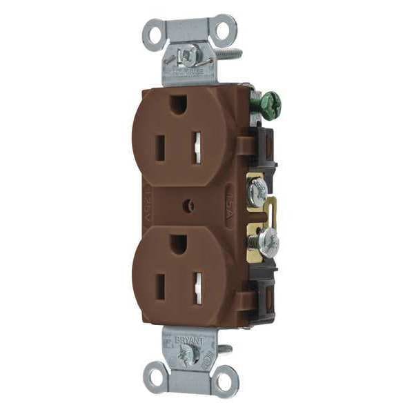Zoro Select Receptacle, 15 A Amps, 125V AC, Flush Mount, Standard Duplex Outlet, 5-15R, Brown - CRS15TR