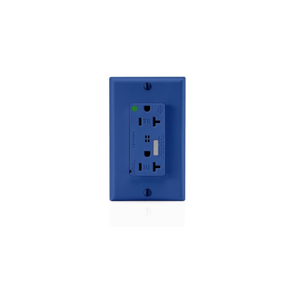 Leviton Receptacle, Deco, 20A, 5-20R, 125V, Blue - T8380-B