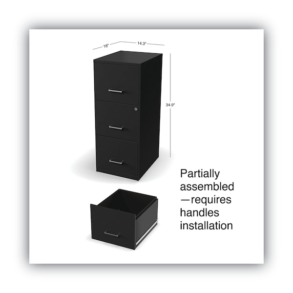 Alera 14 in W 3 Drawer File Cabinets, Black - 2806770
