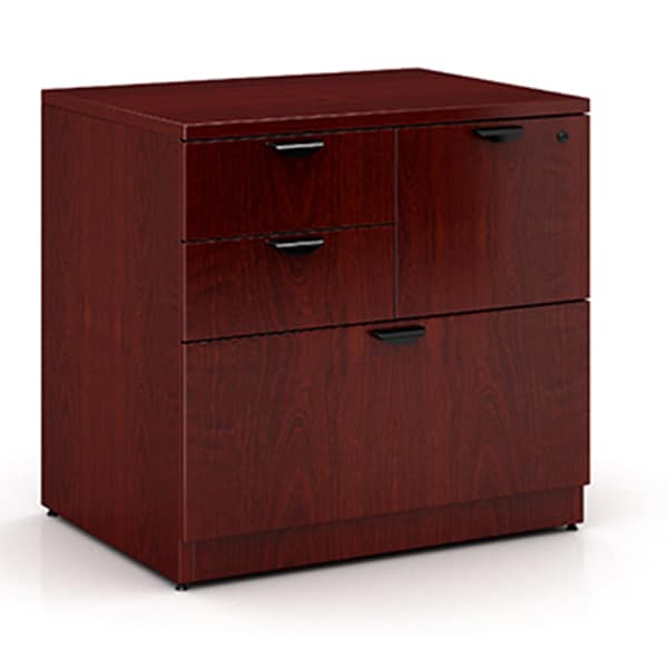Boss 31" W 4 Drawer Combo File Cabinet, Mahogany, Letter/Legal - N114-M
