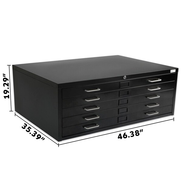 Adiroffice 5-Drawer Flat Large Document and Blueprint File Cabinet in Black - ADIOF500-02-MK