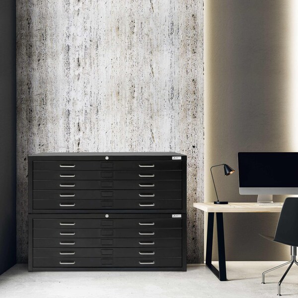 Adiroffice 5-Drawer Flat Large Document and Blueprint File Cabinet in Black - ADIOF500-02-MK