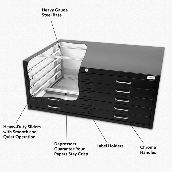 Adiroffice 5-Drawer Flat Large Document and Blueprint File Cabinet in Black - ADIOF500-02-MK