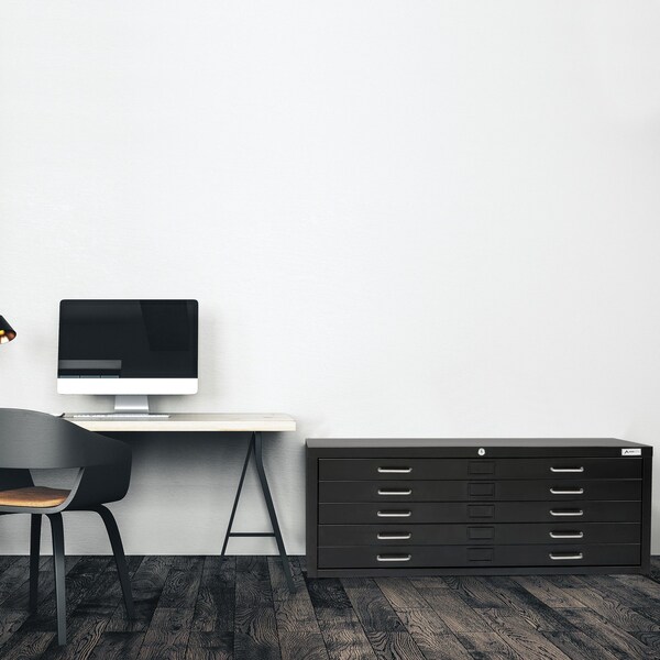 Adiroffice 5-Drawer Flat Large Document and Blueprint File Cabinet in Black - ADIOF500-02-MK