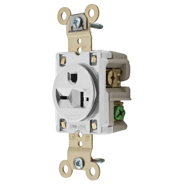 Hubbell Wiring Device-Kellems Straight Blade Devices, Receptacles, Single, Specification Grade, 2-Pole 3-Wire Grounding, 20A 250V, 6-20R, White, Single Pack - HBL5461W