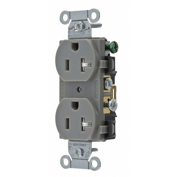 Zoro Select Receptacle, 20 A Amps, 125V AC, Flush Mount, Standard Duplex Outlet, 5-20R, Gray - CRS20GRYTR