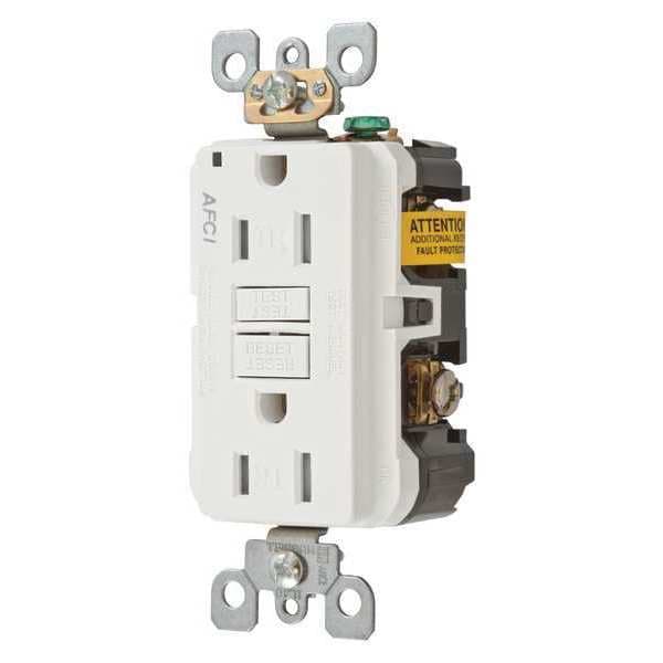 Hubbell Receptacle, 15 A Amps, 125V AC, Flush Mount, Standard Duplex Outlet, 5-15R, White - AFR15TRW