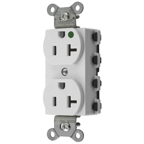 Hubbell Wiring Device-Kellems Straight Blade Devices, Receptacles, Duplex, SNAPConnect, Hospital Grade, 20A 125V, 2-Pole 3-Wire Grounding, 5-20R, Nylon, White, USA - SNAP8300WNA