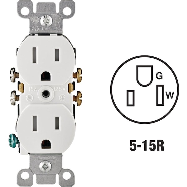 Leviton 15A White Tamper Resistant 5-15R Duplex Outlet - N02-T5320-00W