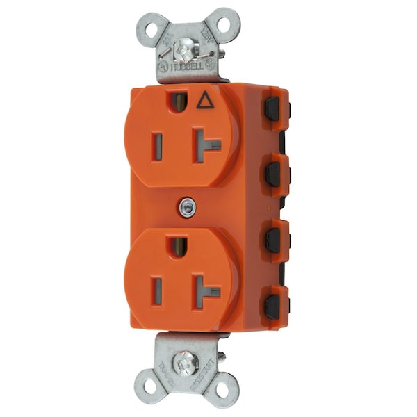 Hubbell Wiring Device-Kellems Straight Blade Devices, Receptacles, Duplex, SNAPConnect, Isolated Ground, Tamper Resistant, 20A 125V, 2-Pole 3-Wire Grounding, 5-20R, Orange - SNAP5362IGTRA