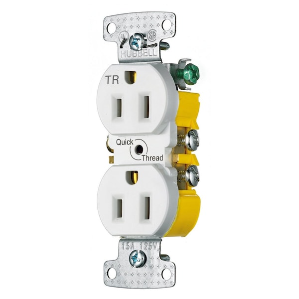 Hubbell Wiring Device-Kellems TradeSelect, Straight Blade Devices, Receptacles, Residential Grade, Tamper Resistant Duplex, Quick Thread, 15A 125V, 2-Pole 3-Wire Grounding, 5-15R - RR15QWTR